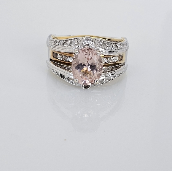 Authentic Victoria Weick Morganite & White Topaz Ring 14k & Sterling Silver Sz 8 - Picture 10 of 10